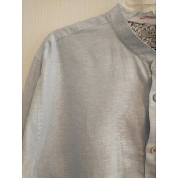 TED BAKER Mens Linen Blend Button Up Collarless Roll Tab Shirt Blue - 7 (3XL) - Picture 3 of 9